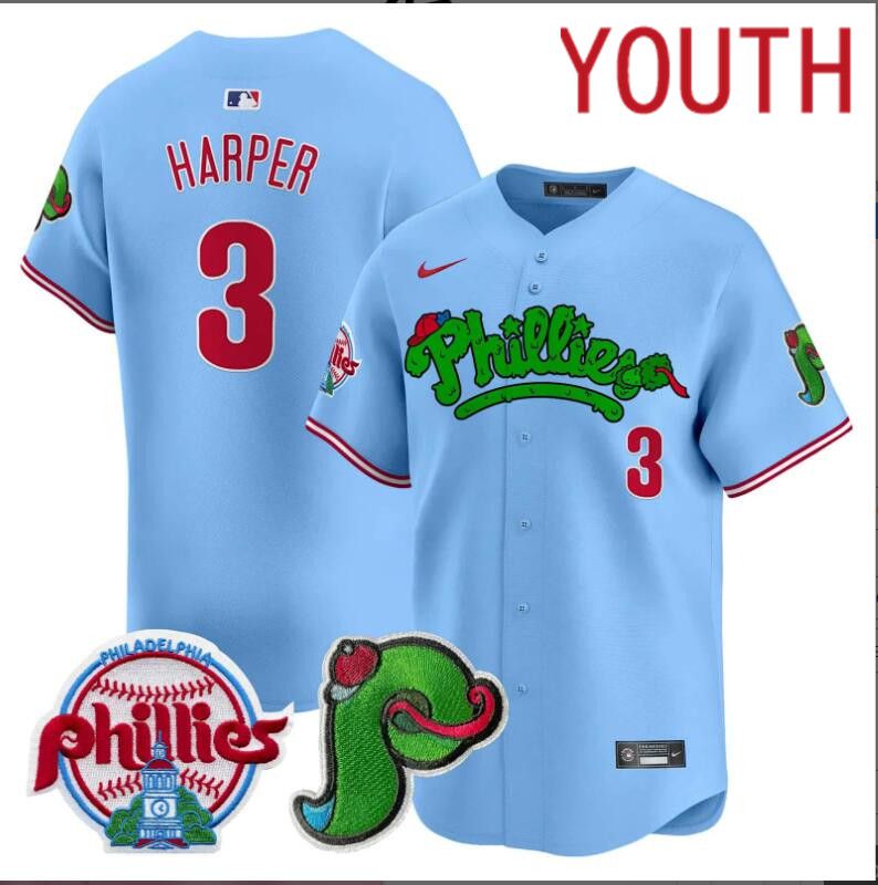 Youth  Philadelphia Phillies #3 Harper blue Limited 2024 MLB Nike jersey->youth nfl jersey->Youth Jersey